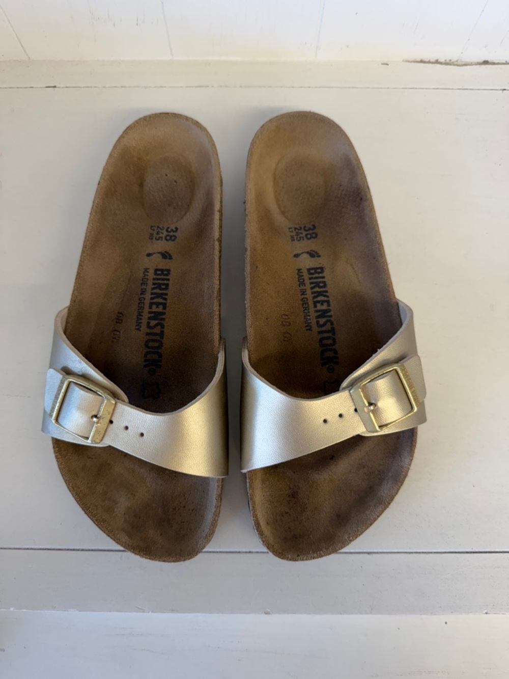 Birkenstock Single-Strap Metallic Gold Slide - Picture 2 of 5
